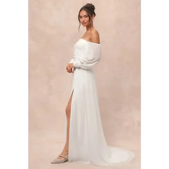 NWT Lulus Adorna White Off-the-Shoulder Maxi Dress Size M - Picture 3 of 11